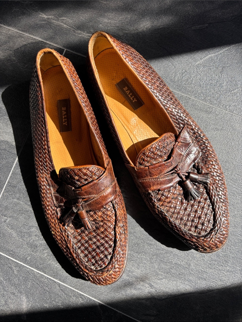 Bally Men’s Brown Woven Leather Tassel Slip-Ons Size 13M